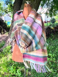 Shire-ess, Femme Hobbit sunset rainbow handspun handwoven wrap, shawl, drape