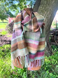 Shire-ess, Femme Hobbit sunset rainbow handspun handwoven wrap, shawl, drape