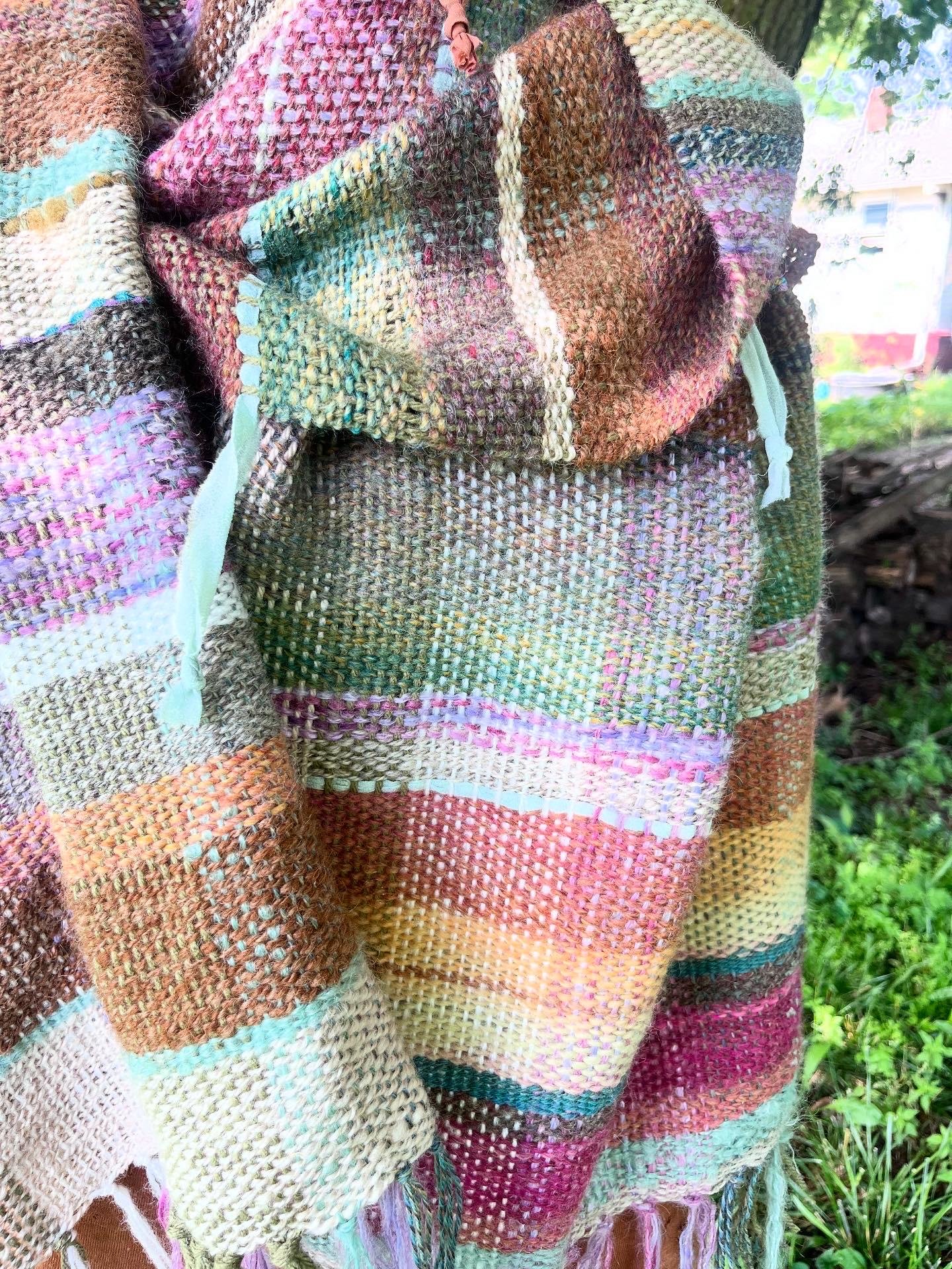 Shire-ess, Femme Hobbit sunset rainbow handspun handwoven wrap, shawl, drape