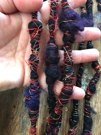 Vesuvius wrapped art yarn coils, 7 yards