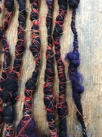 Vesuvius wrapped art yarn coils, 7 yards