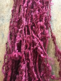 Merrily We Roll Along, burgundy curly 50 yards handspun yarn
