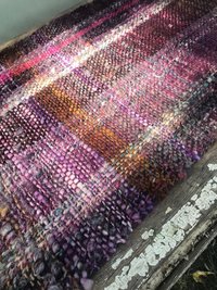 Woven handspun wrap, shawl, scarf, fringed purple handmade bespoke cottagecore artisan wearable art
