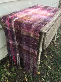 Woven handspun wrap, shawl, scarf, fringed purple handmade bespoke cottagecore artisan wearable art