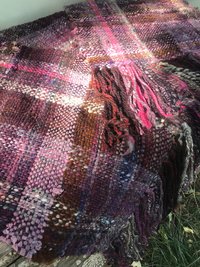Woven handspun wrap, shawl, scarf, fringed purple handmade bespoke cottagecore artisan wearable art