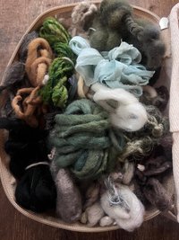 20 Mini Skein Art Yarn Sampler - Greens And Neutrals, Weaving, Junk Journal, Doll Making, Felting