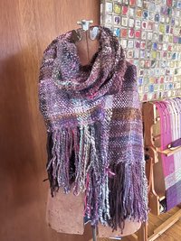 Woven handspun wrap, shawl, scarf, fringed purple handmade bespoke cottagecore artisan wearable art