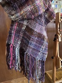 Woven handspun wrap, shawl, scarf, fringed purple handmade bespoke cottagecore artisan wearable art