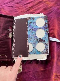 Owls, stars, satin and beaded fringe handmade flexible art journal. Upcycled, luxurious, one of a kind.