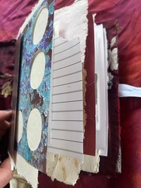 Owls, stars, satin and beaded fringe handmade flexible art journal. Upcycled, luxurious, one of a kind.