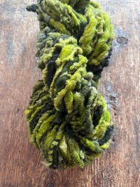 Zen - chartreuse and forest green nubbly handspun southdown wool art yarn
