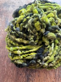 Zen - chartreuse and forest green nubbly handspun southdown wool art yarn