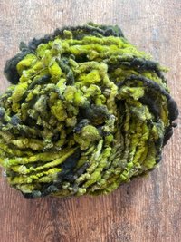 Zen - chartreuse and forest green nubbly handspun southdown wool art yarn