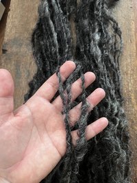 Charcoal grey Lincoln wool yarn, lockspun curly art yarn