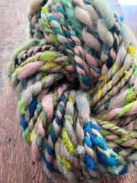Renewal - jumbo two ply art yarn, teal, green, peach and yellow