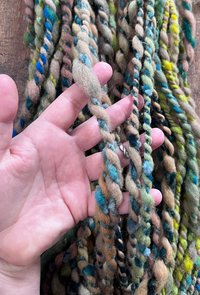 Renewal - jumbo two ply art yarn, teal, green, peach and yellow