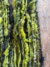 Zen - chartreuse and forest green nubbly handspun southdown wool art yarn