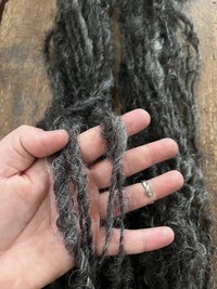 Charcoal grey Lincoln wool yarn, lockspun curly art yarn