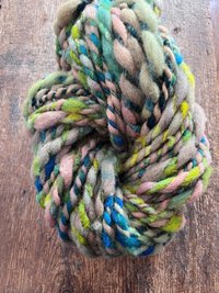 Renewal - jumbo two ply art yarn, teal, green, peach and yellow