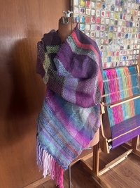 Handwoven wrap - studio sample sale! Beautiful fringed pink purple soft shawl