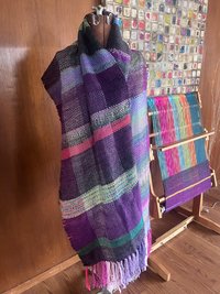 Handwoven wrap - studio sample sale! Beautiful fringed pink purple soft shawl
