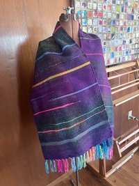 Purple multicolored handwoven wrap, shawl, table runner or wall hanging