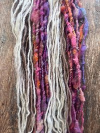 Satisfaction, scrappy handspun self striping yarn, 50 yards