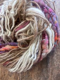 Satisfaction, scrappy handspun self striping yarn, 50 yards