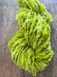 Vivacious green handspun art yarn, textured bulky weight wool