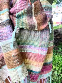 Shire-ess, Femme Hobbit sunset rainbow handspun handwoven wrap, shawl, drape