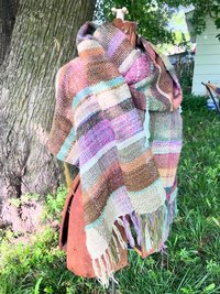 Shire-ess, Femme Hobbit sunset rainbow handspun handwoven wrap, shawl, drape