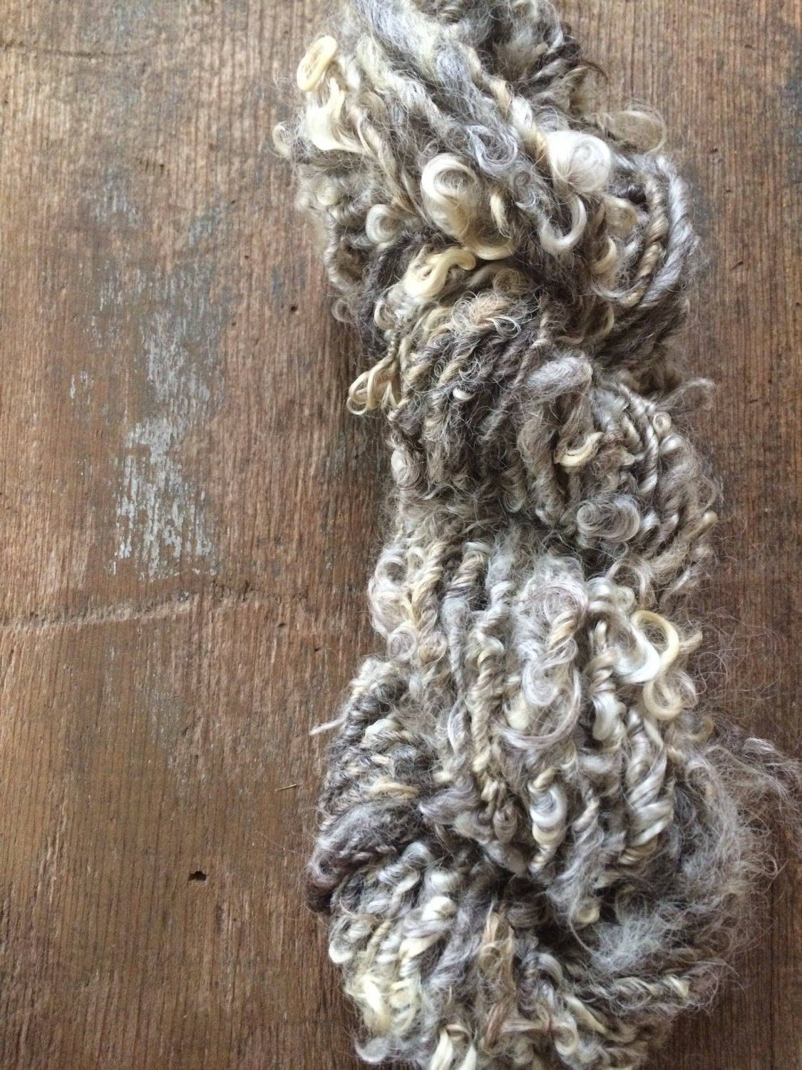 Grey curly yarn, 50 yards