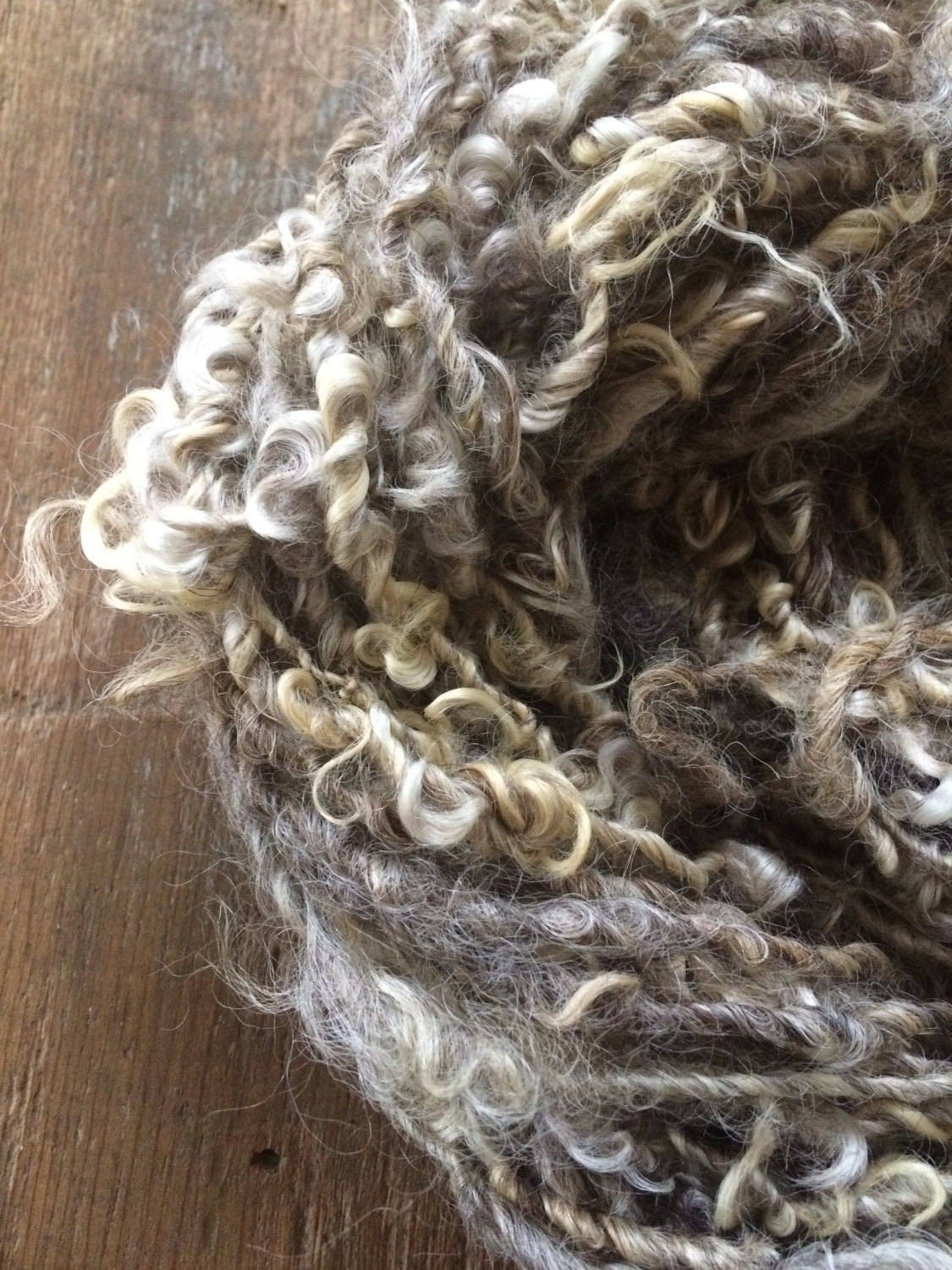 Grey curly yarn, 50 yards