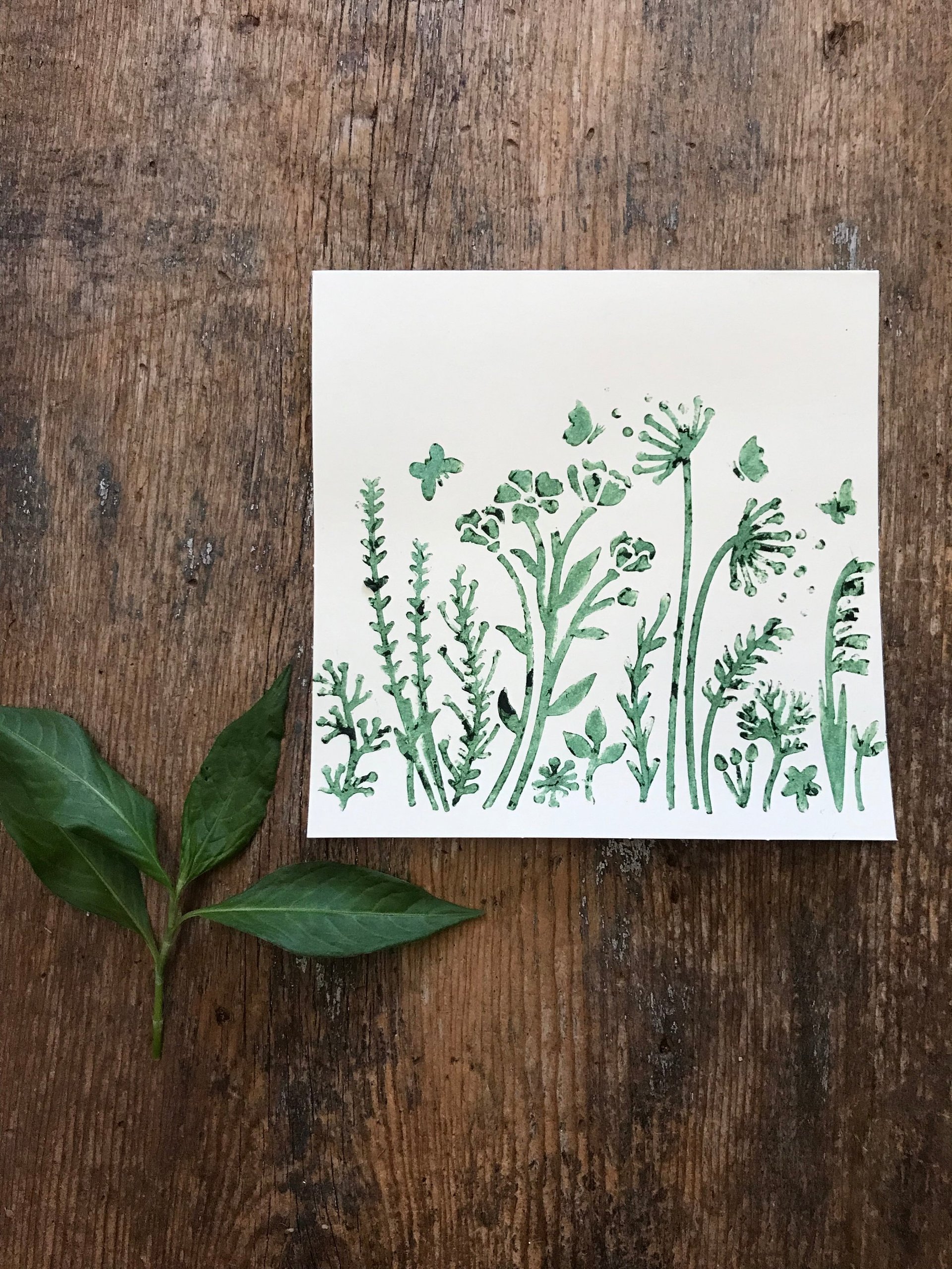 Botanically stenciled notecards, floral set