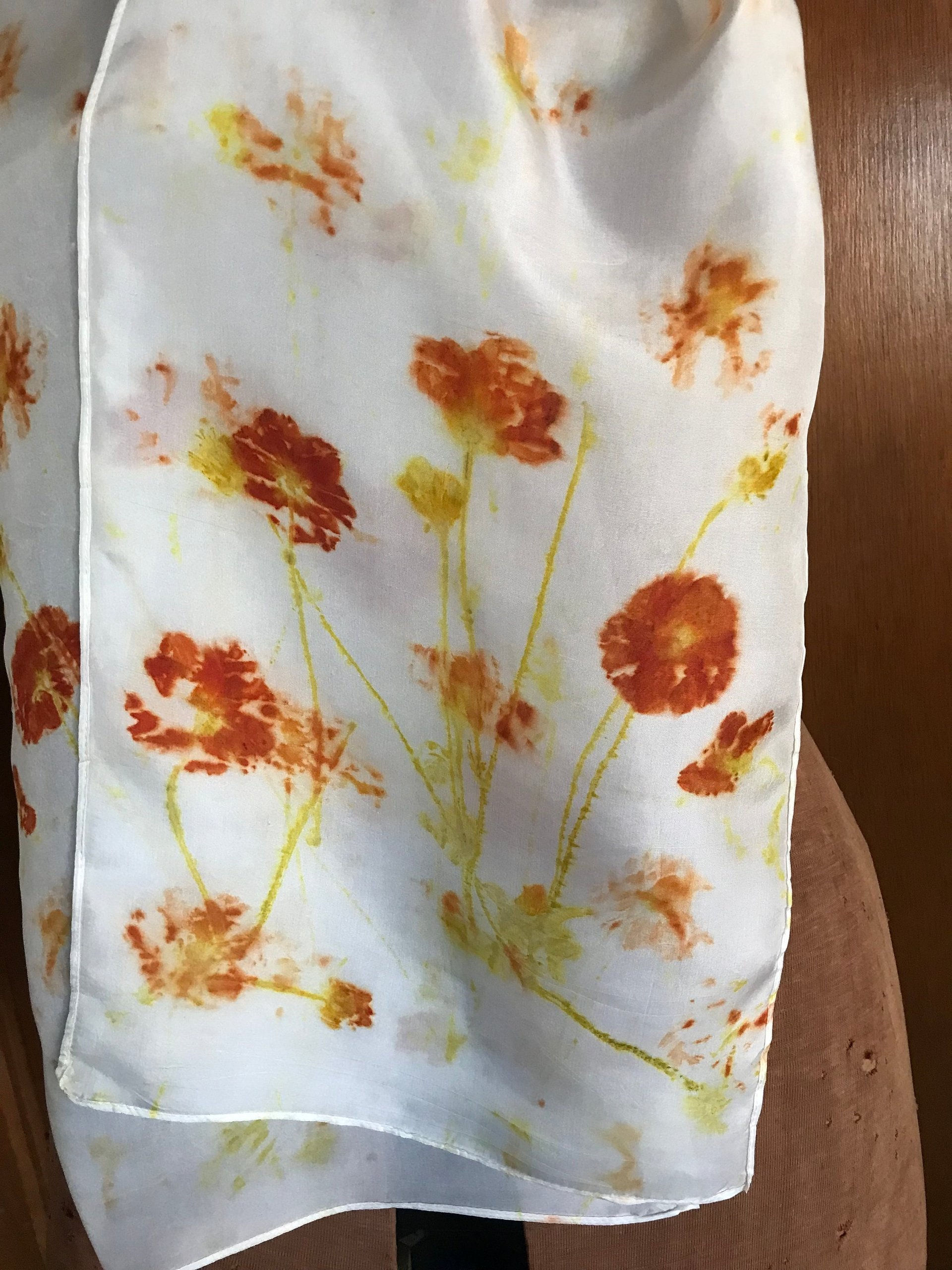 Orange Flowers naturally hand dyed silk scarf