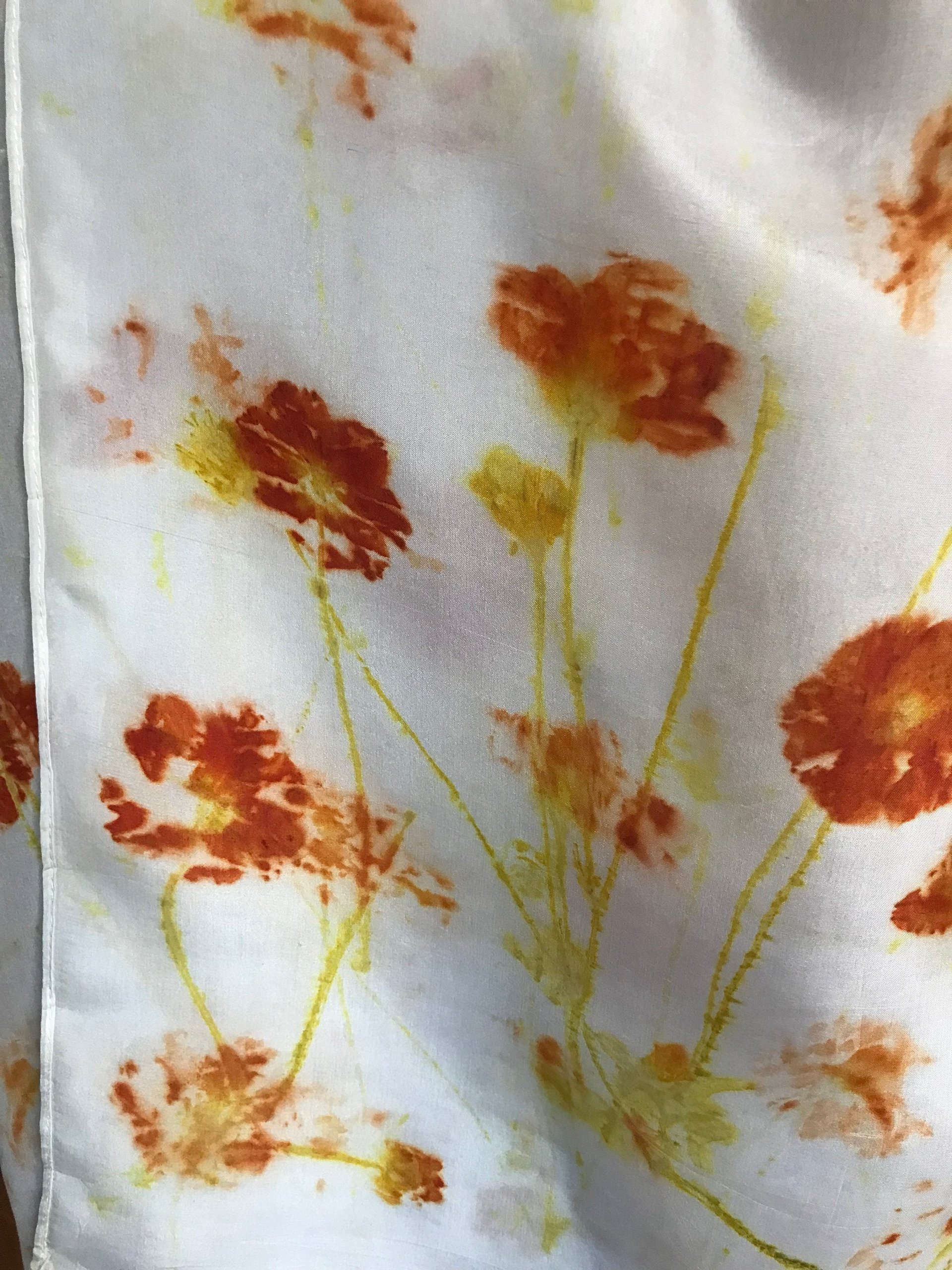 Orange Flowers naturally hand dyed silk scarf