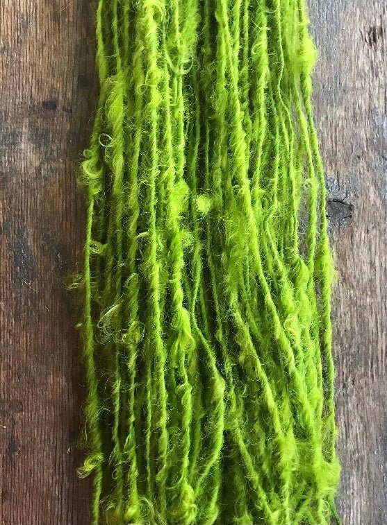 Chartreuse Lincoln wool locks yarn, 50 yards