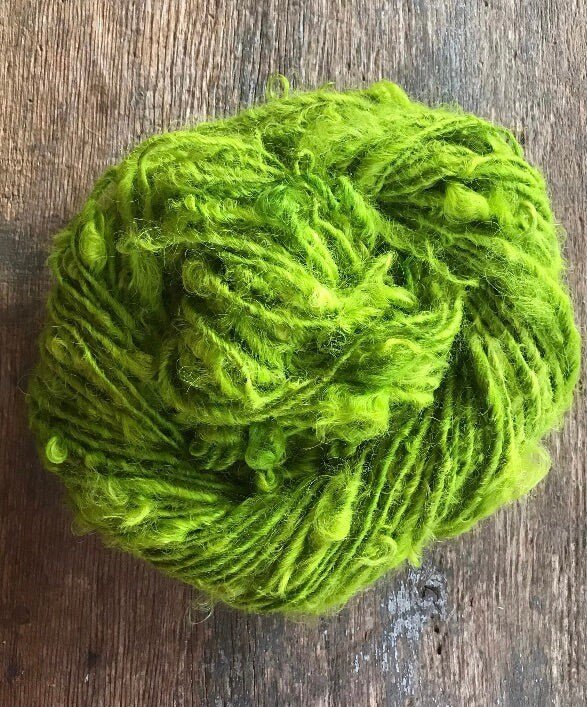Chartreuse Lincoln wool locks yarn, 50 yards