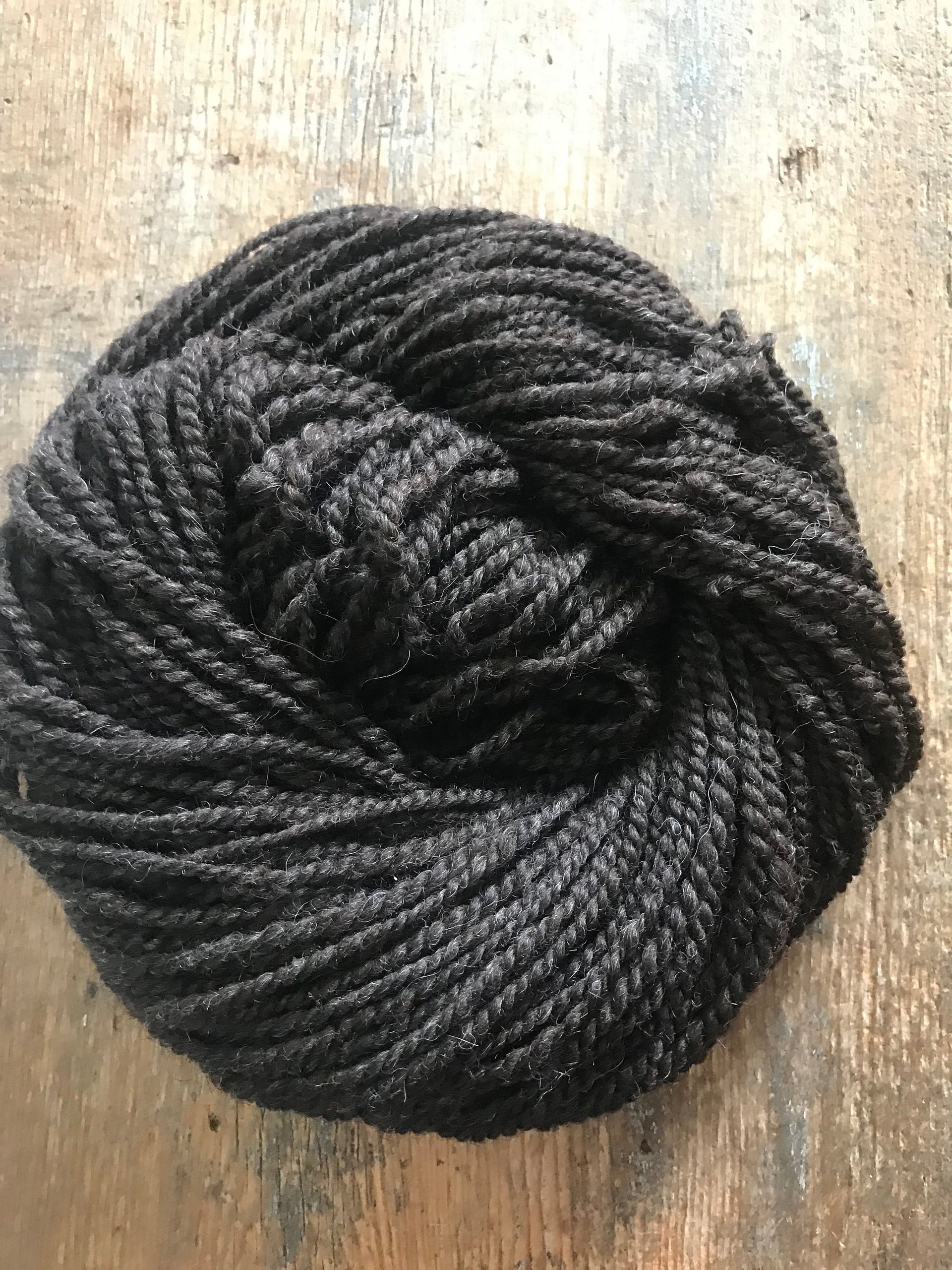 Handspun dark brown shetland wool 2 ply bulky yarn, 51 yards