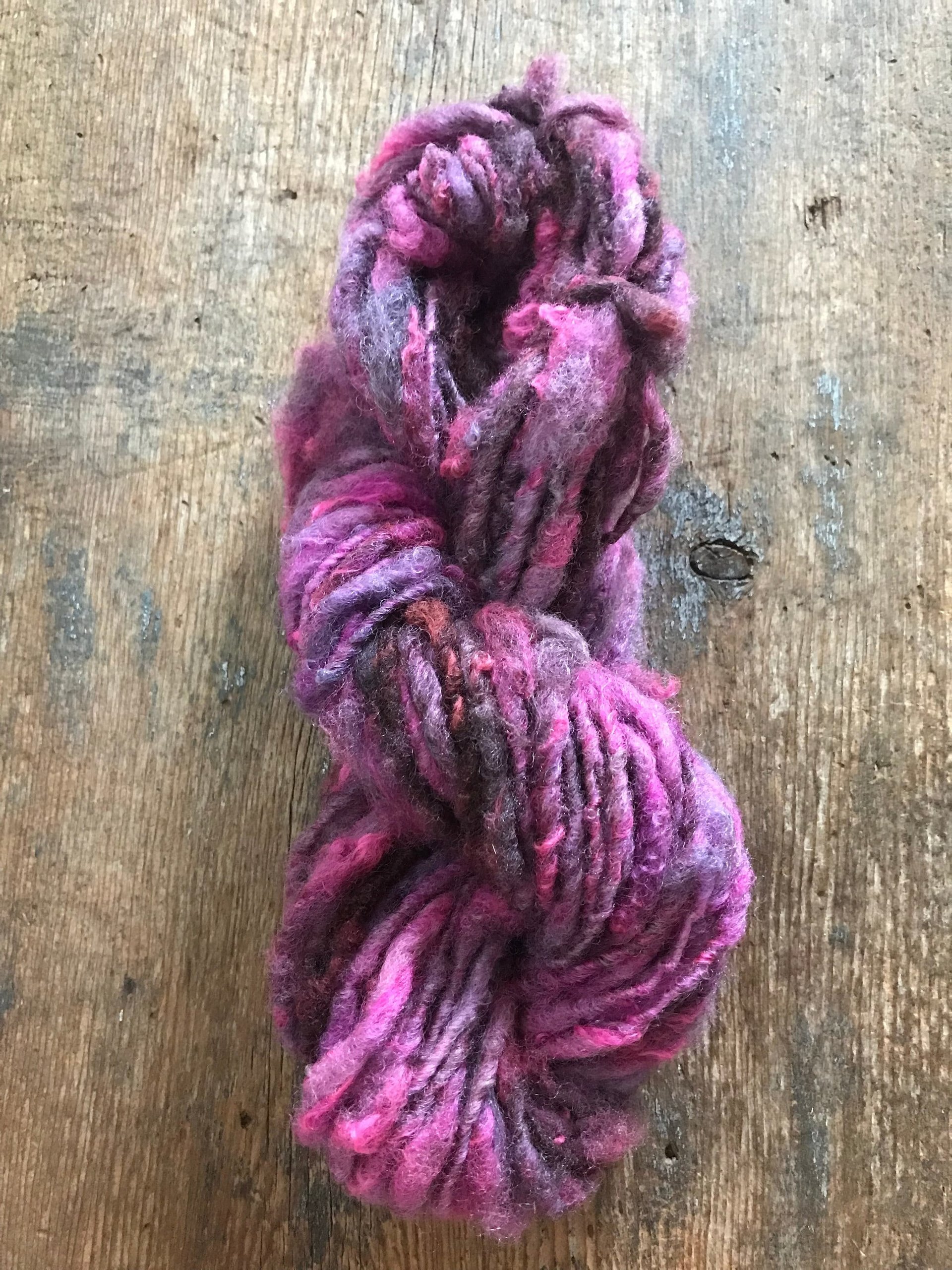 Hot Pink overdyed Finnsheep wool locks yarn, 20 yards