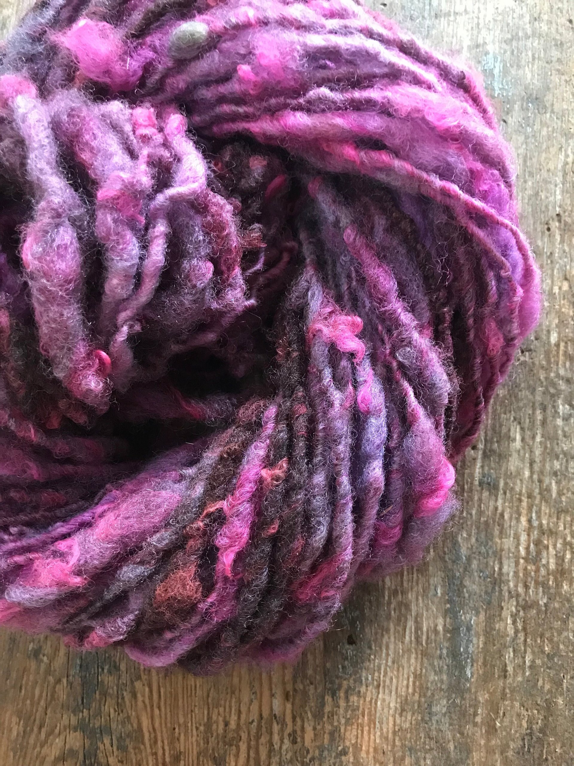 Hot Pink overdyed Finnsheep wool locks yarn, 20 yards