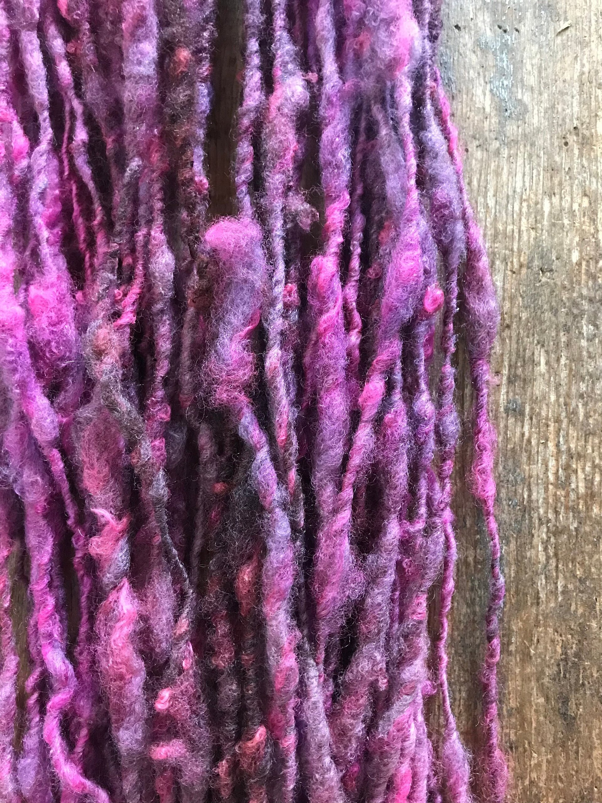 Hot Pink overdyed Finnsheep wool locks yarn, 20 yards