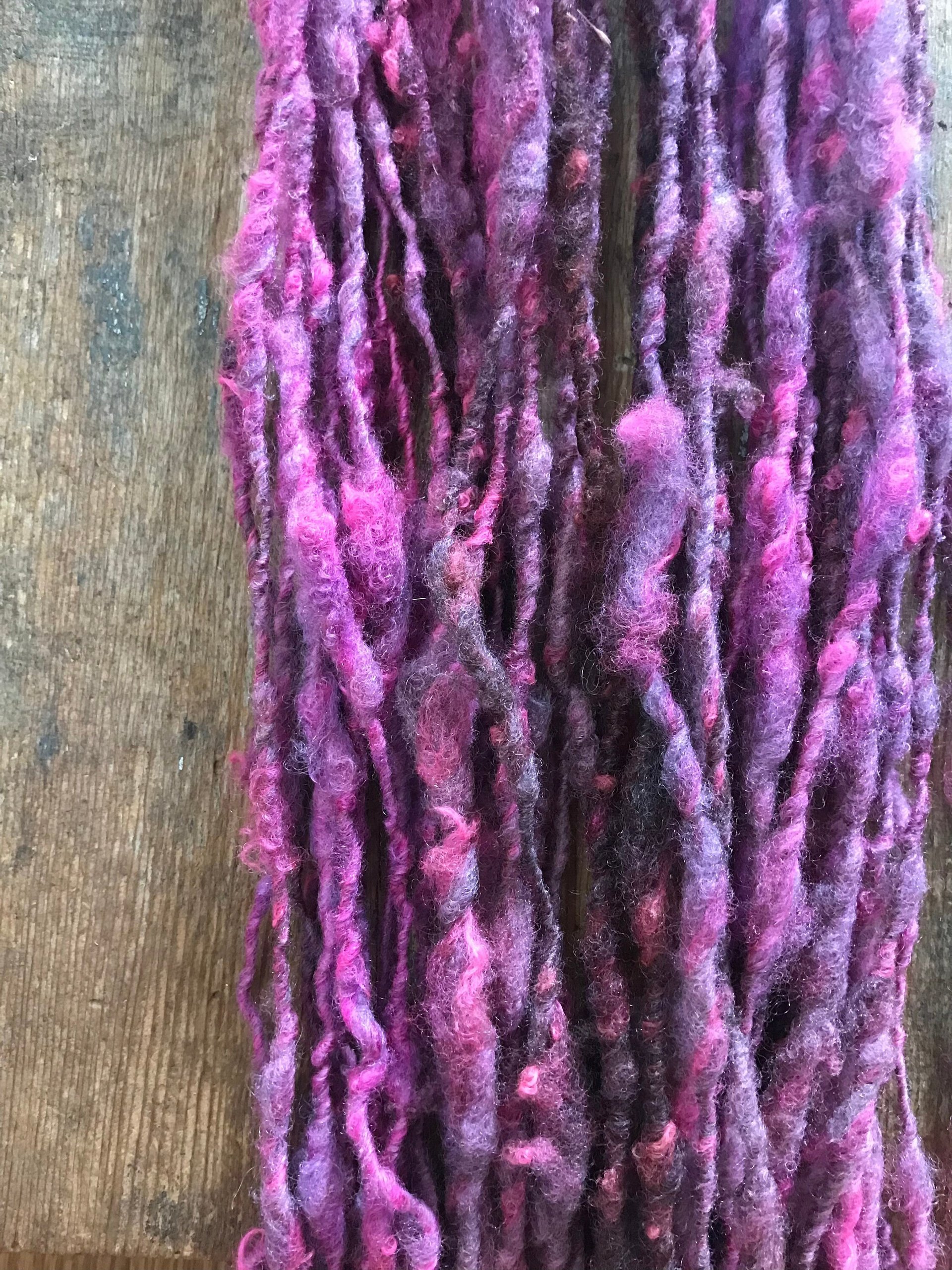 Hot Pink overdyed Finnsheep wool locks yarn, 20 yards