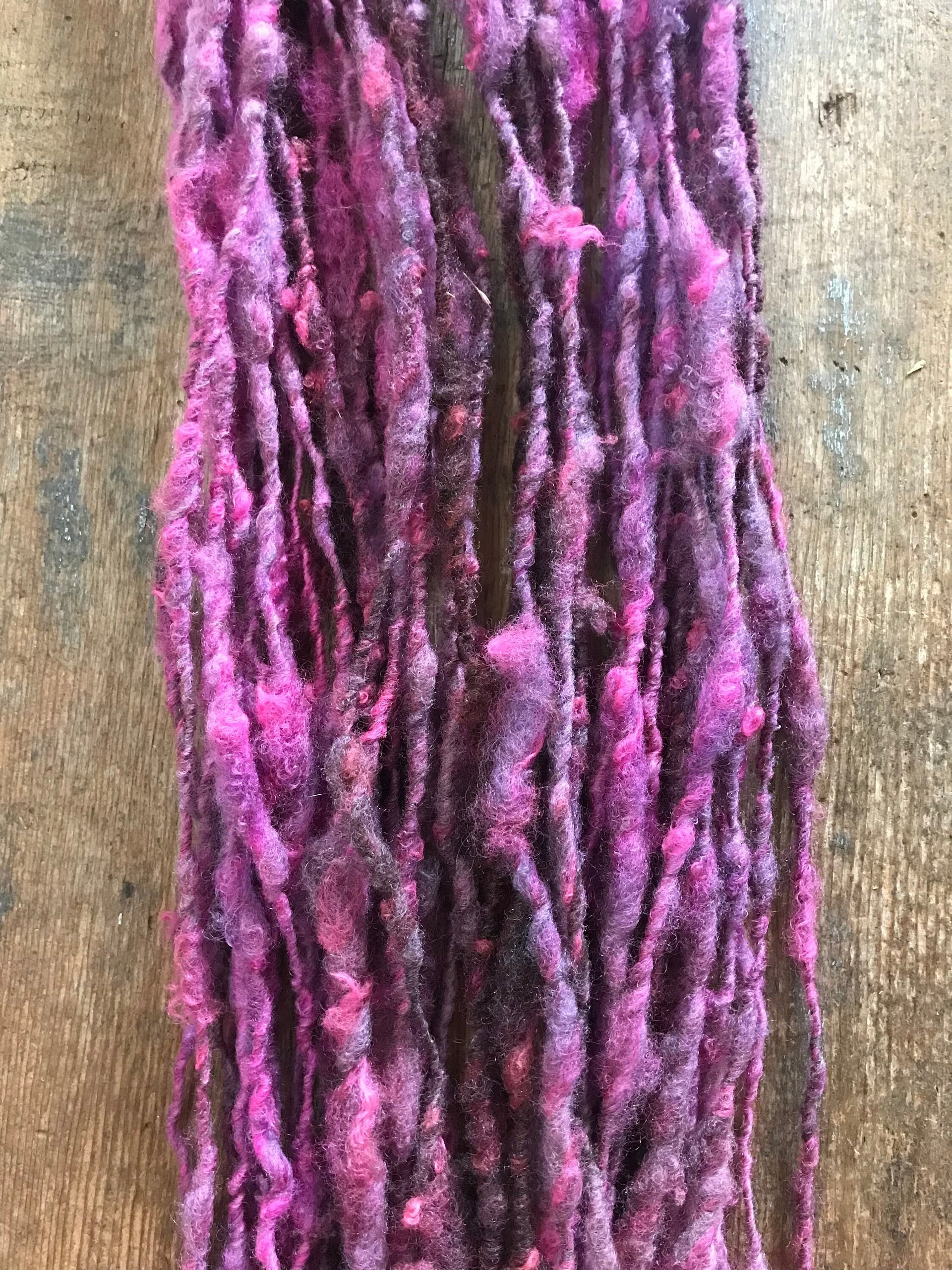 Hot Pink overdyed Finnsheep wool locks yarn, 20 yards