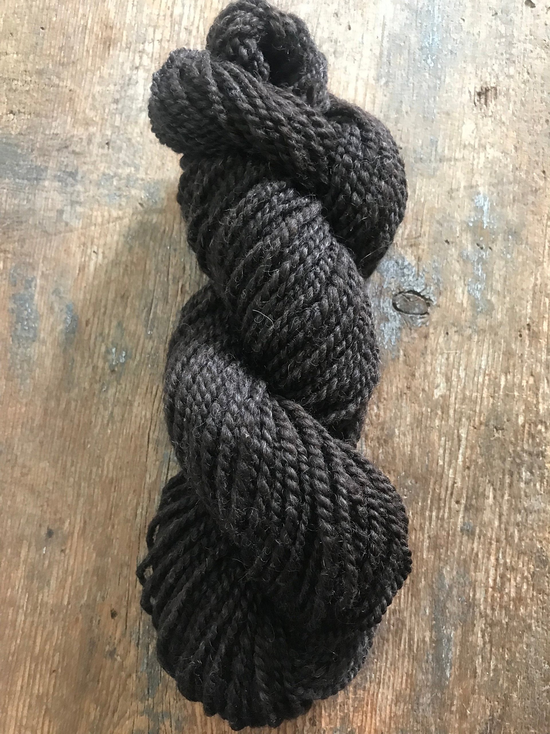 Handspun dark brown shetland wool 2 ply bulky yarn, 51 yards