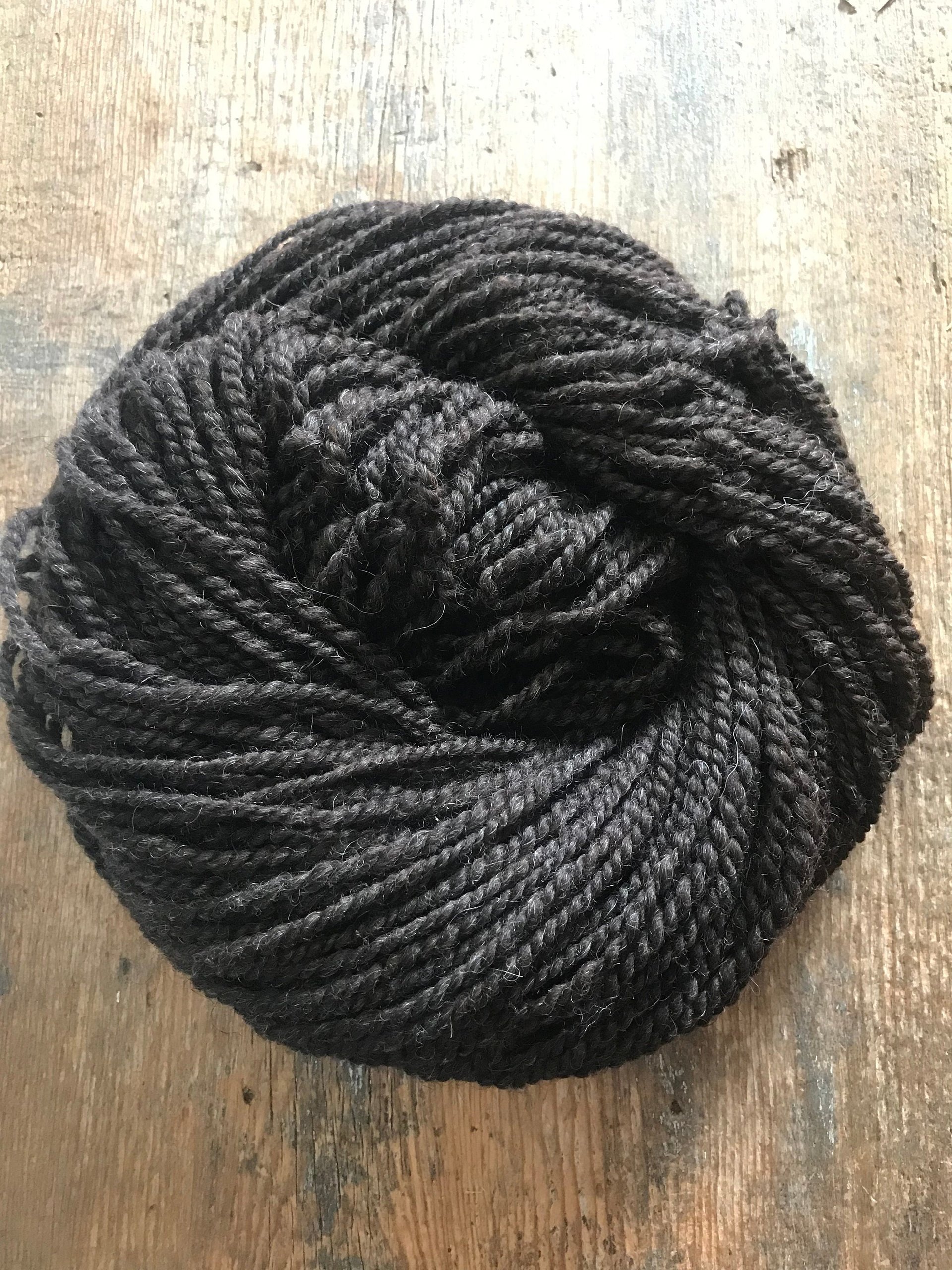 Handspun dark brown shetland wool 2 ply bulky yarn, 51 yards