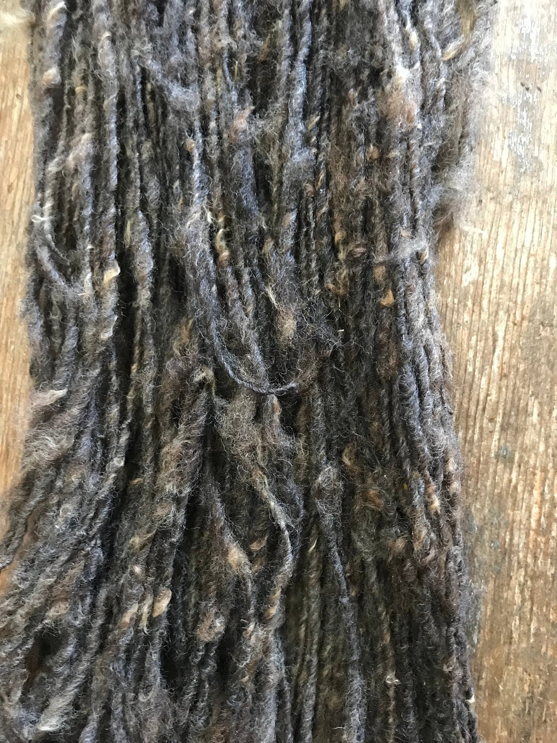 Brown/grey corriedale wool yarn, nubbly lockspun natural art yarn