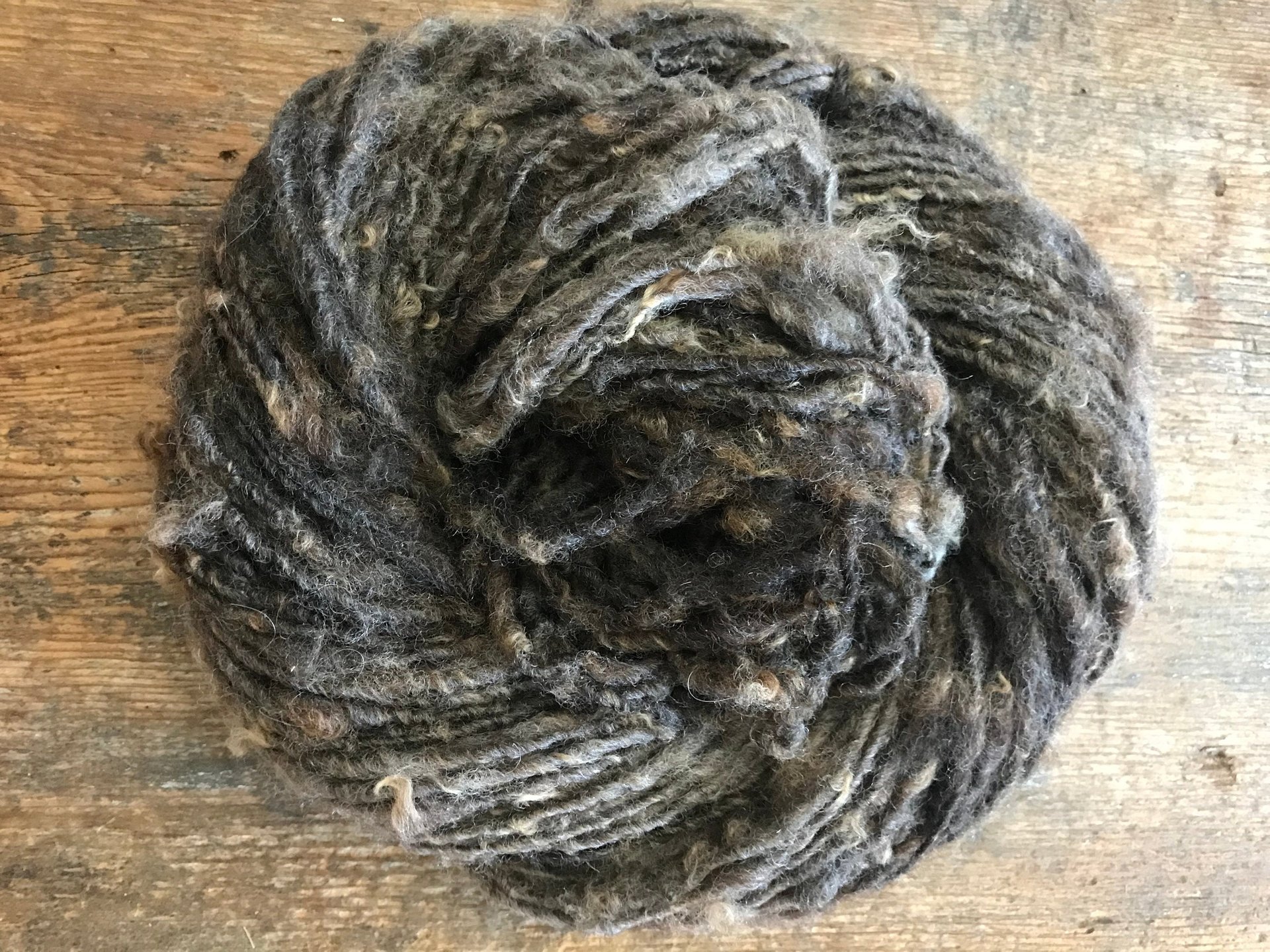 Brown/grey corriedale wool yarn, nubbly lockspun natural art yarn