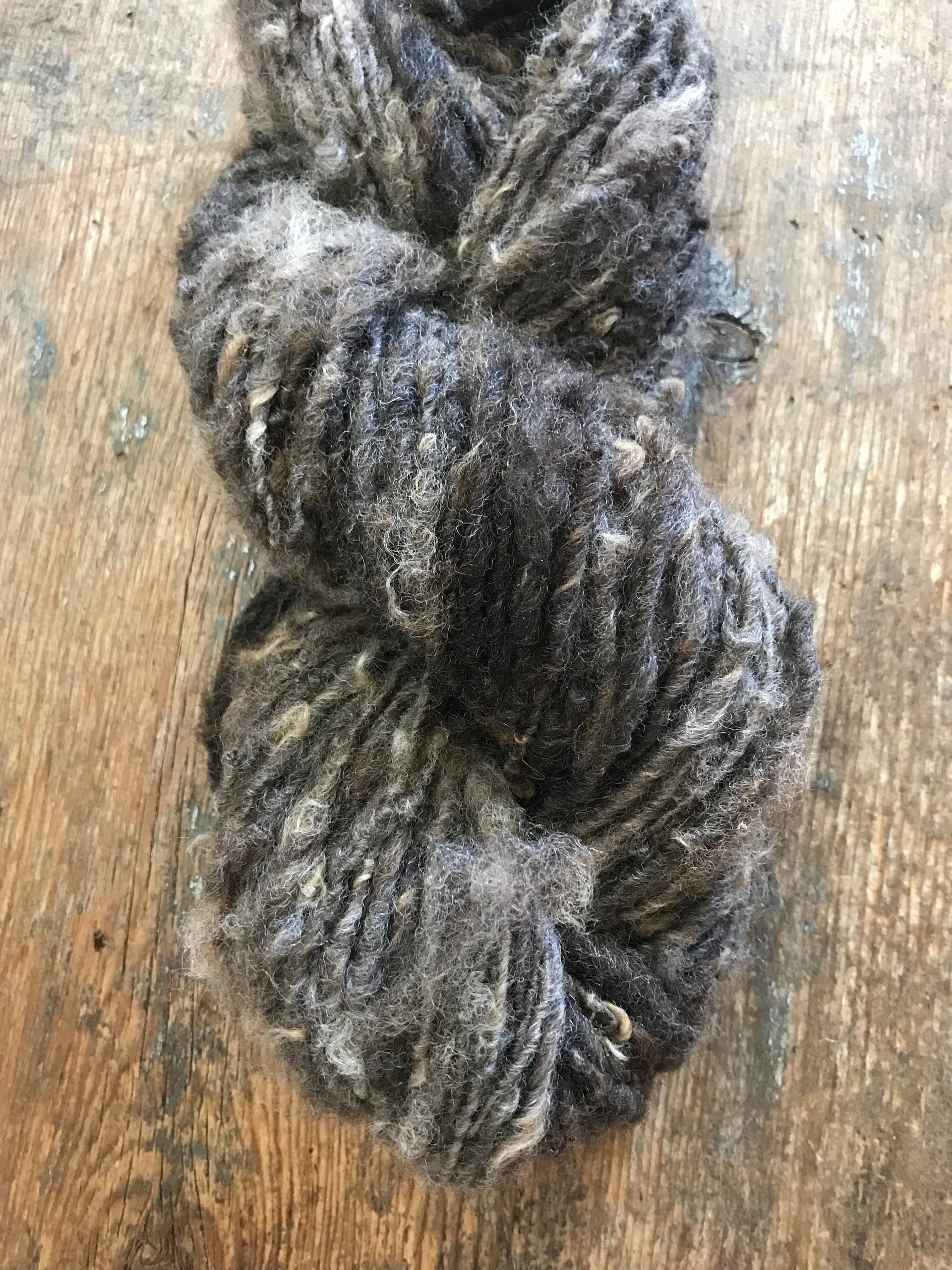 Brown/grey corriedale wool yarn, nubbly lockspun natural art yarn
