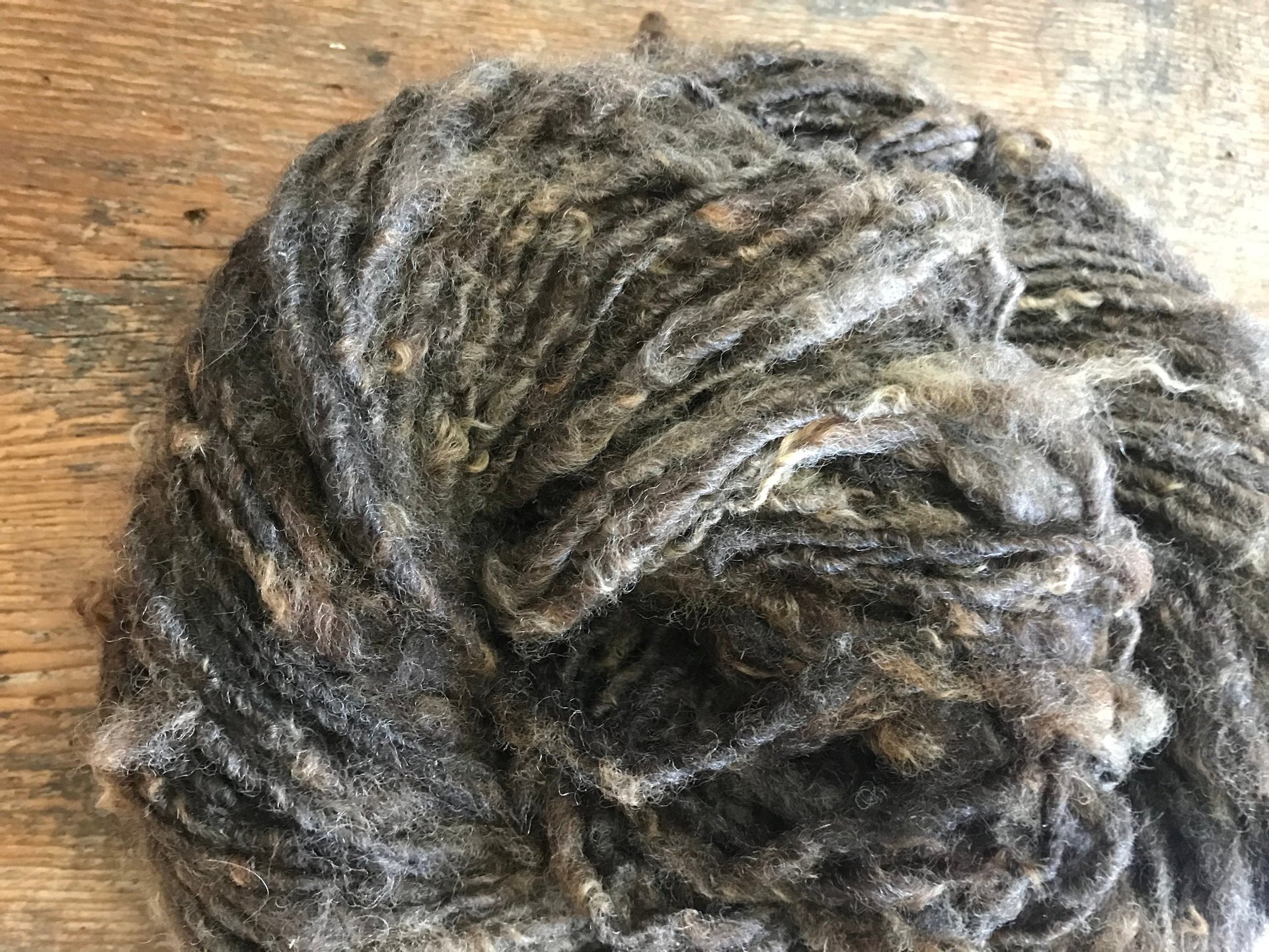 Brown/grey corriedale wool yarn, nubbly lockspun natural art yarn